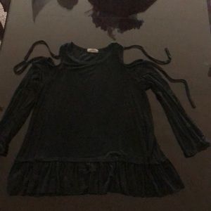 A grey Blouse with cut open shoulder